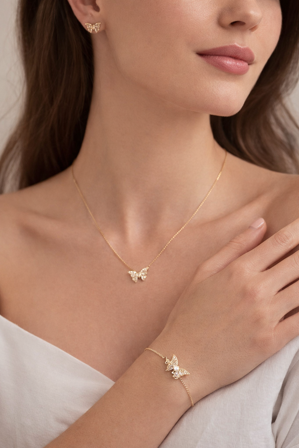 Gold-plated butterfly jewelry set