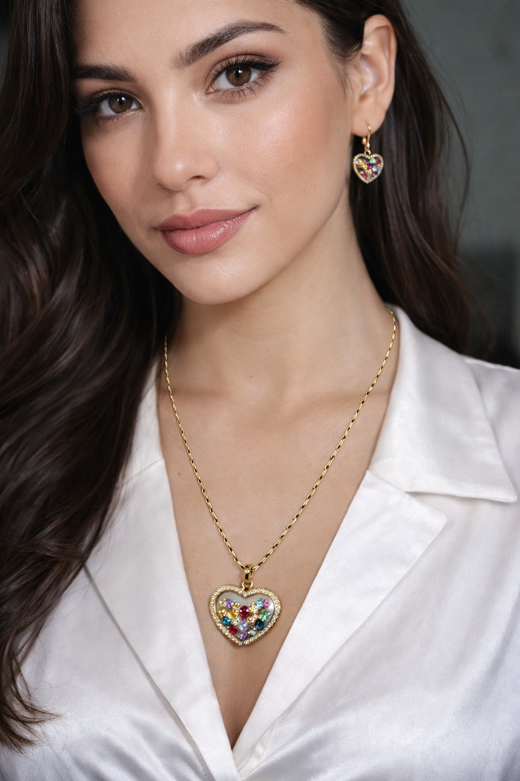 Heart-shaped necklace and earrings set