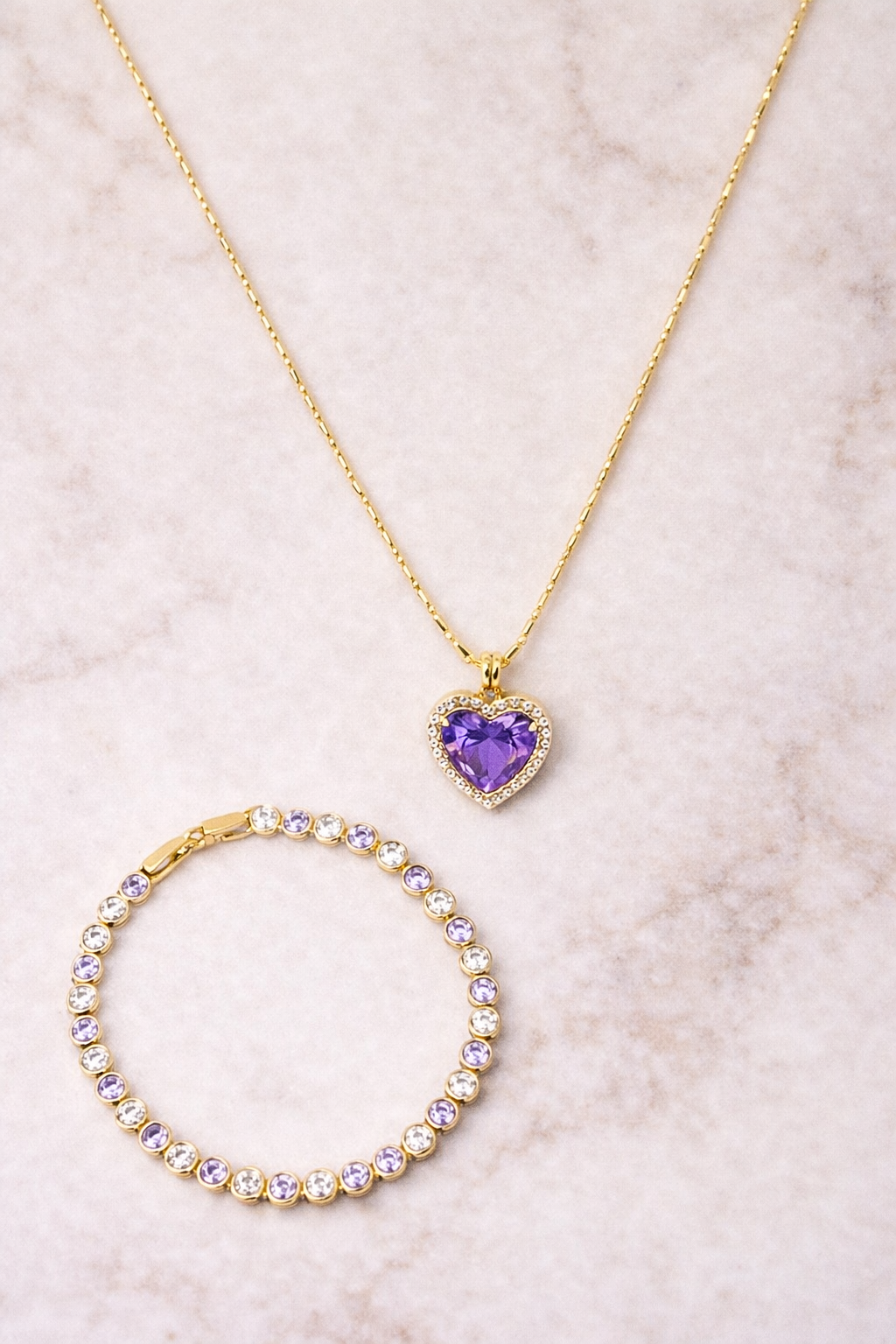 Lilac Heart Necklace & Bracelet Set