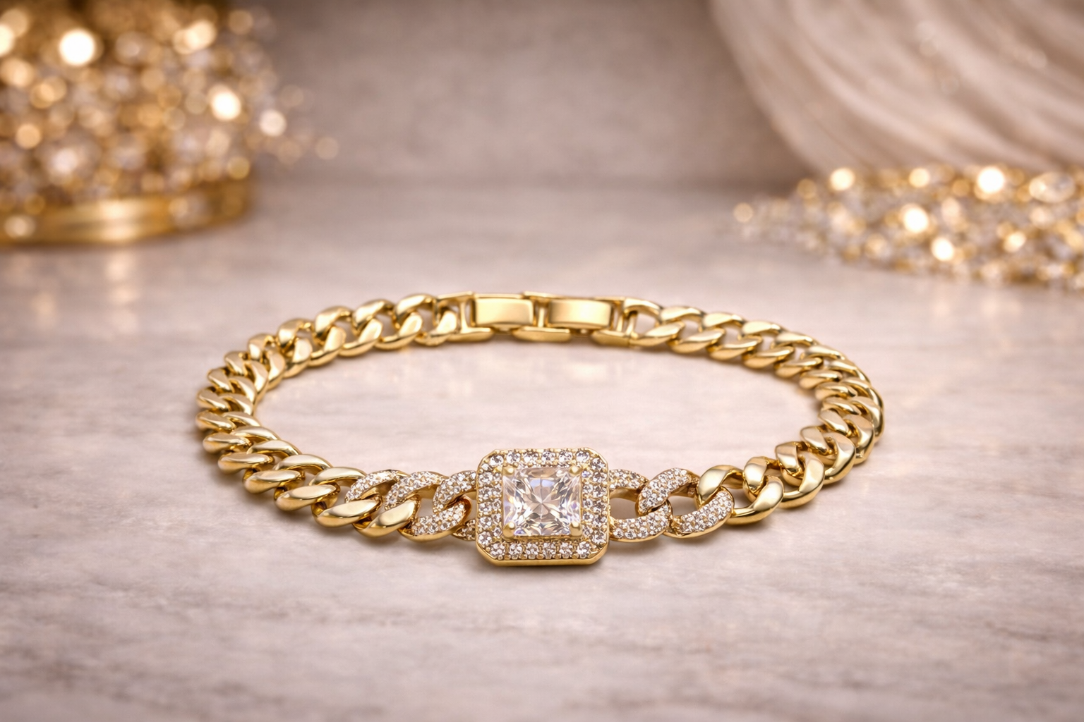 Gold Cuban Link Crystal Bracelet