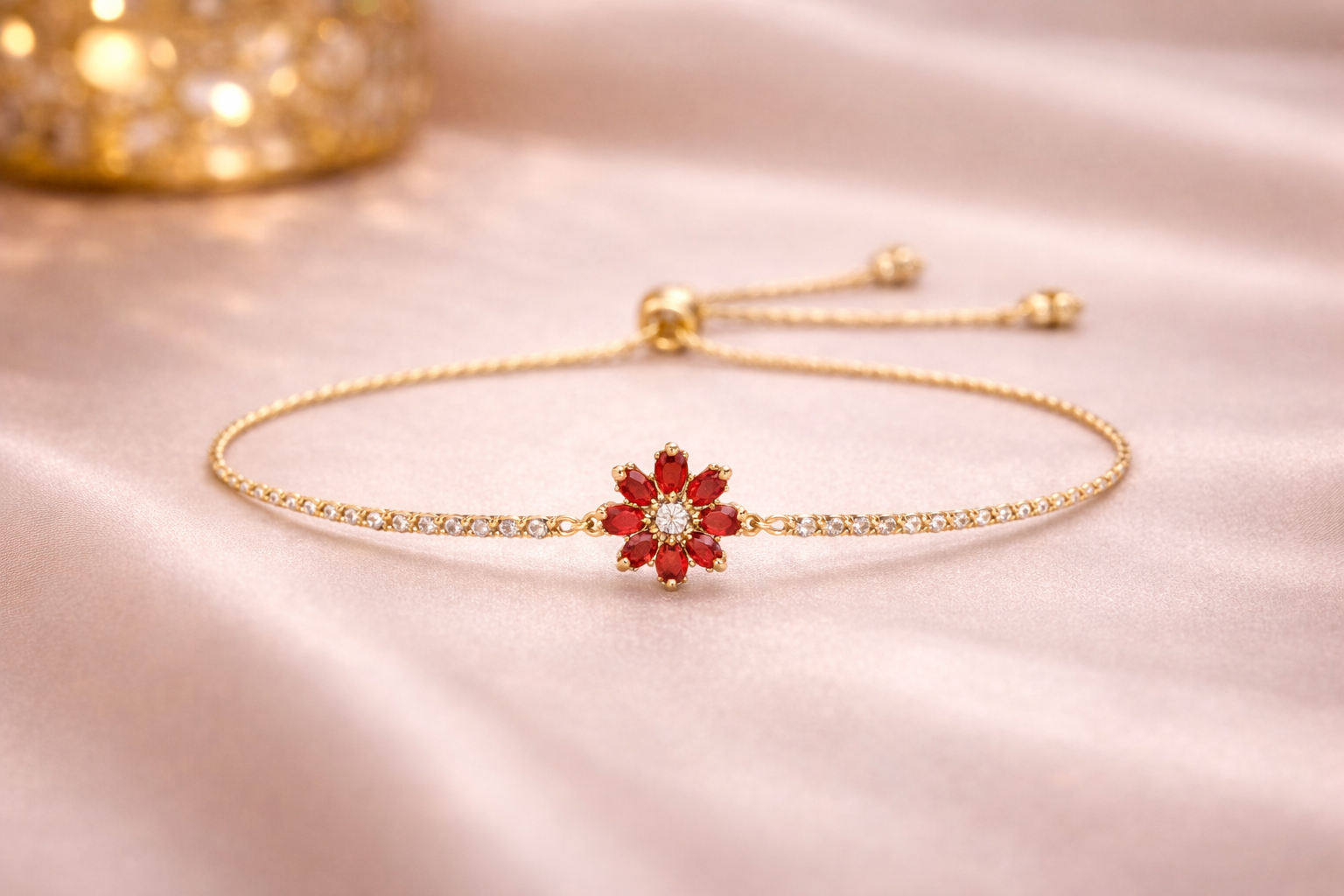 Red Crystal Flower Adjustable Bracelet