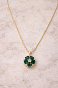 Emerald Flower Pendant  Necklace