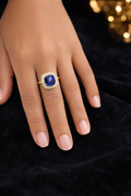 Blue Sapphire Halo Statement Ring