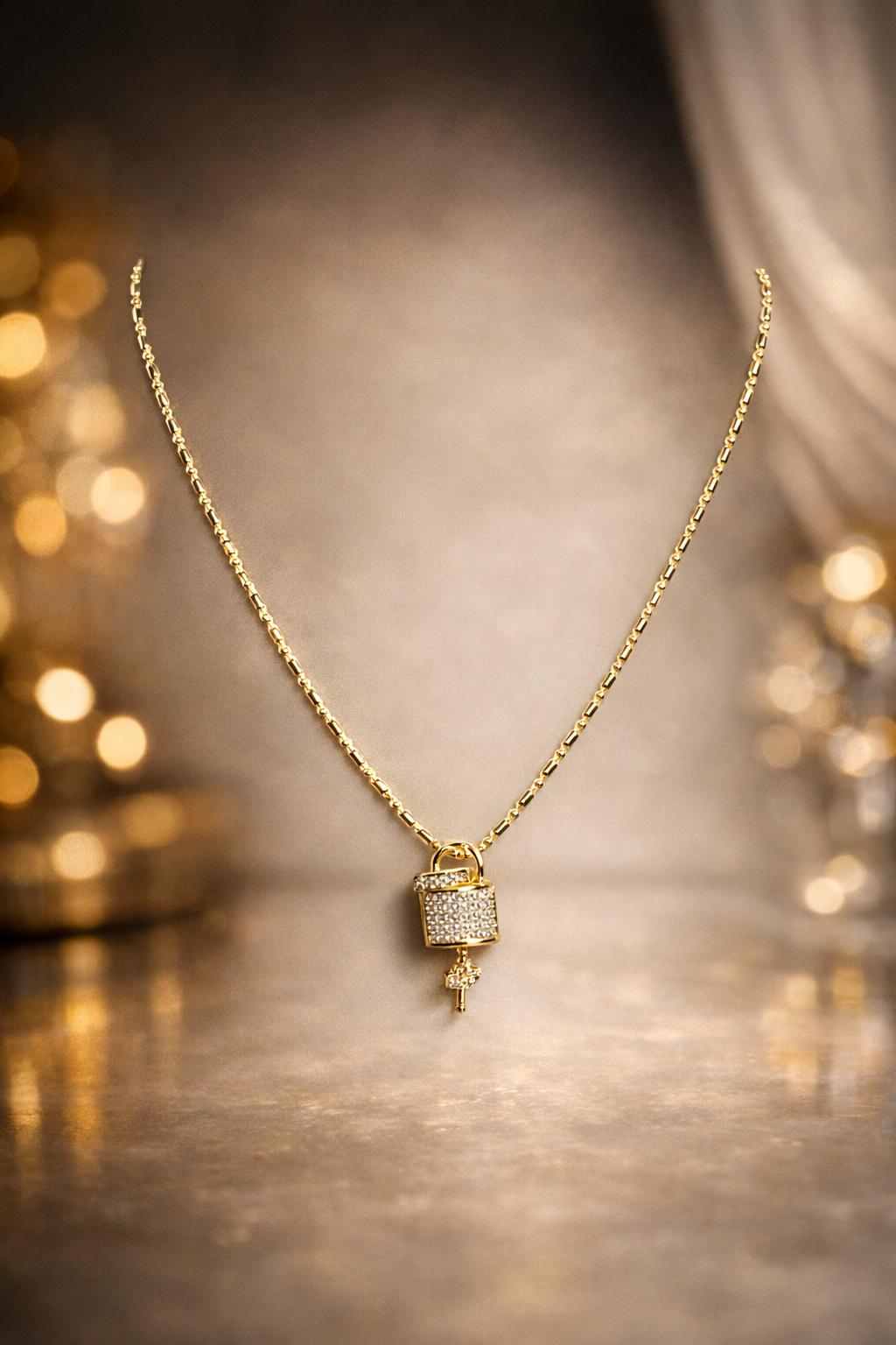 Gold Lock & Key Pendant Necklace