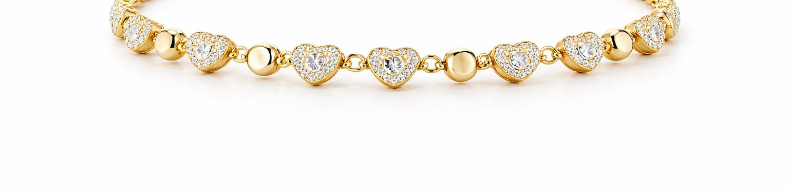 Gold Heart & Crystal Link Bracelet
