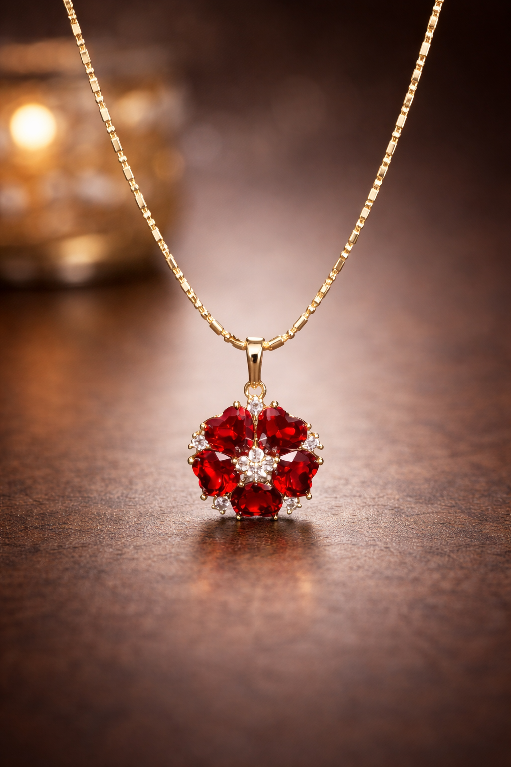 Red Crystal Flower Pendant Necklace
