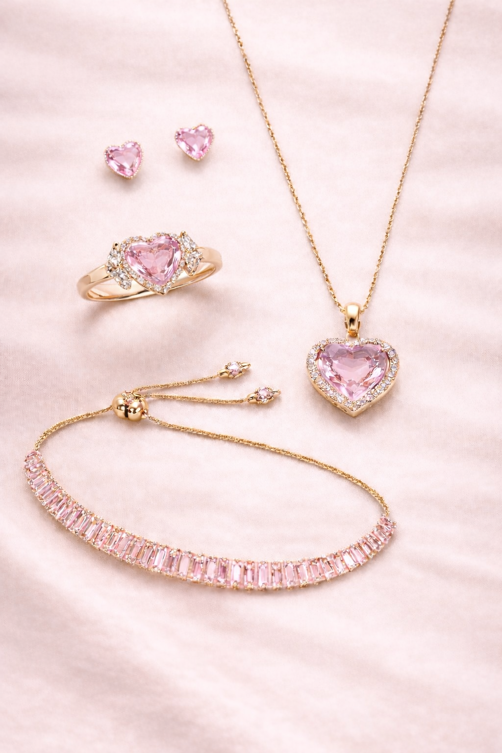 Pink Heart Crystal Jewelry Set