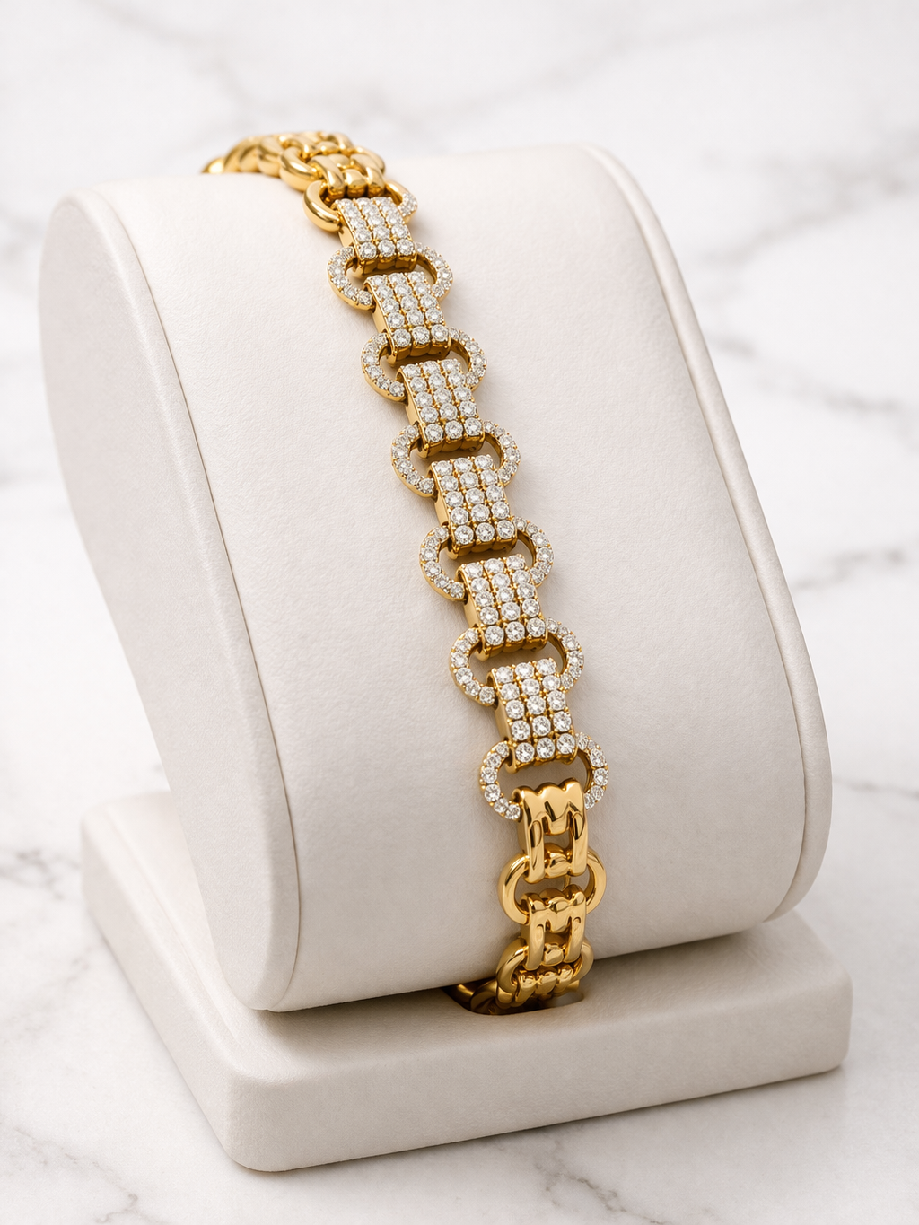 Gold Plated Statement Bracelet with Pave Link Design